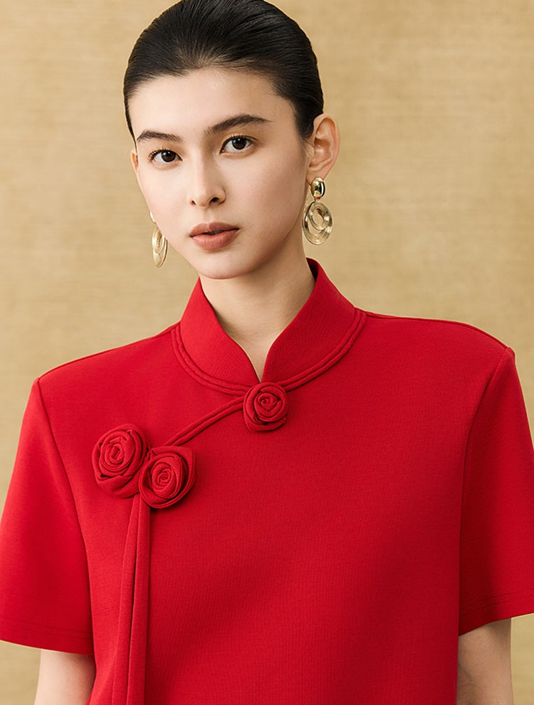 HECO Chinese Handmade Rose Tassel Short Sleeve T-Shirt  - GRADE.