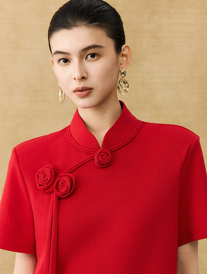 HECO Chinese Handmade Rose Tassel Short Sleeve T-Shirt  - GRADE.