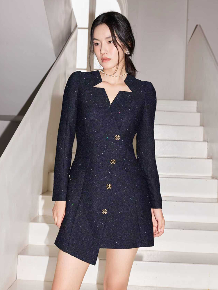 YES BY YESIR star neck asymmetrical long-sleeved dress - KNECK.