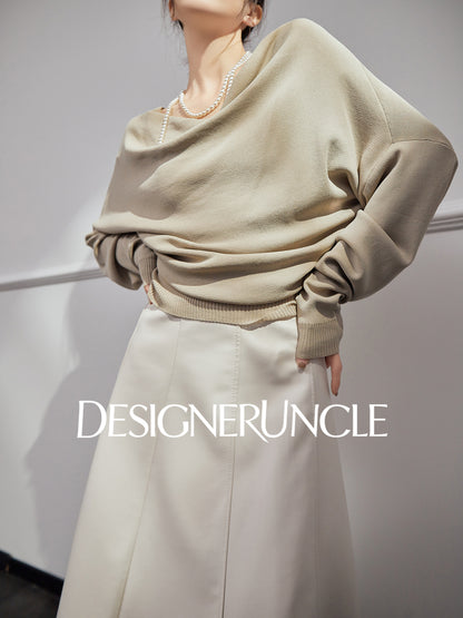 DGU "Shallow Realm" gray-green knitted sweater V-neck loose slimming temperament top - EKKO.