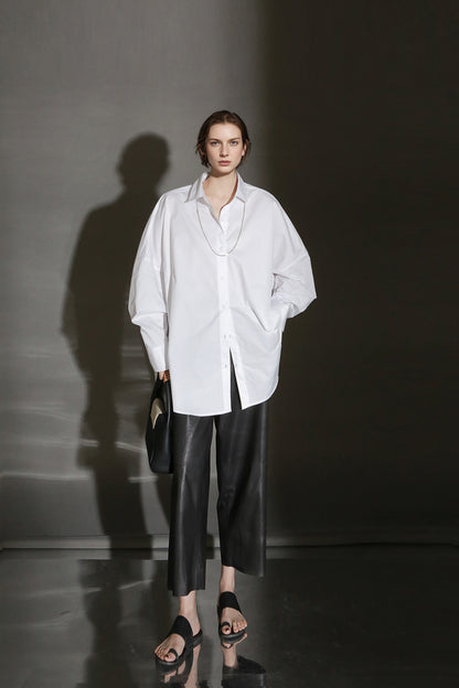 PIAOIN minimalist silhouette commuter shirt oversize versatile loose luxury -COX.