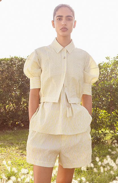 COMME MOI L summer women's yellow striped shorts - SALOME.