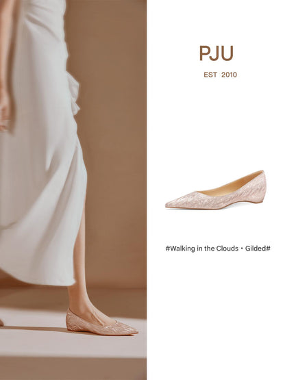 PJJUU beautiful flat crystal champagne colored shoes - NEON.