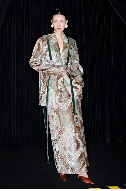 M essential Mackay designer vine pattern embroidery marble print jacket skirt suit- Eden.