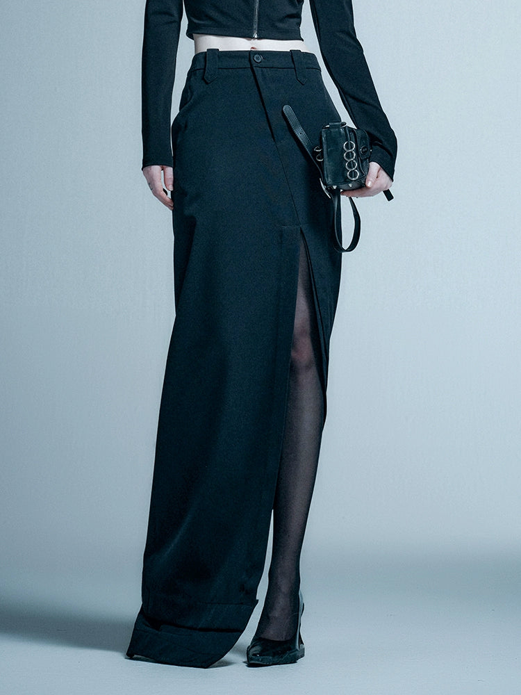 ANNAKIKI wool irregular mid-waisted long skirt for women-KAITO
