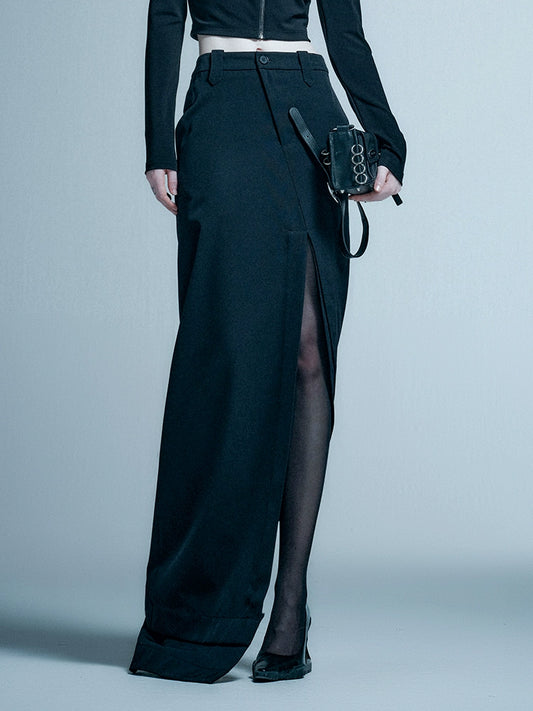 ANNAKIKI wool irregular mid-waisted long skirt for women-KAITO