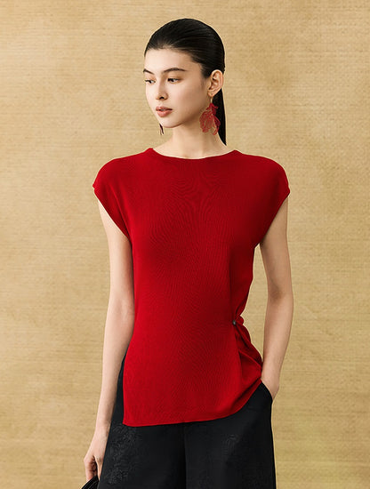 HECO Chinese round neck knit short sleeve feminine temperament slim T-shirt - COLE.