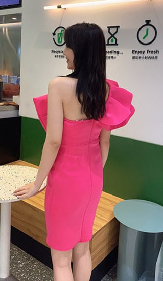 DOLLY Elegant French Style Pink Off Shoulder Big Bow Short Dinner Dress-JOMA