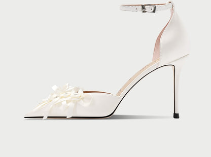 PJJUU white pointed toe hollow stiletto heels - PIZZED.