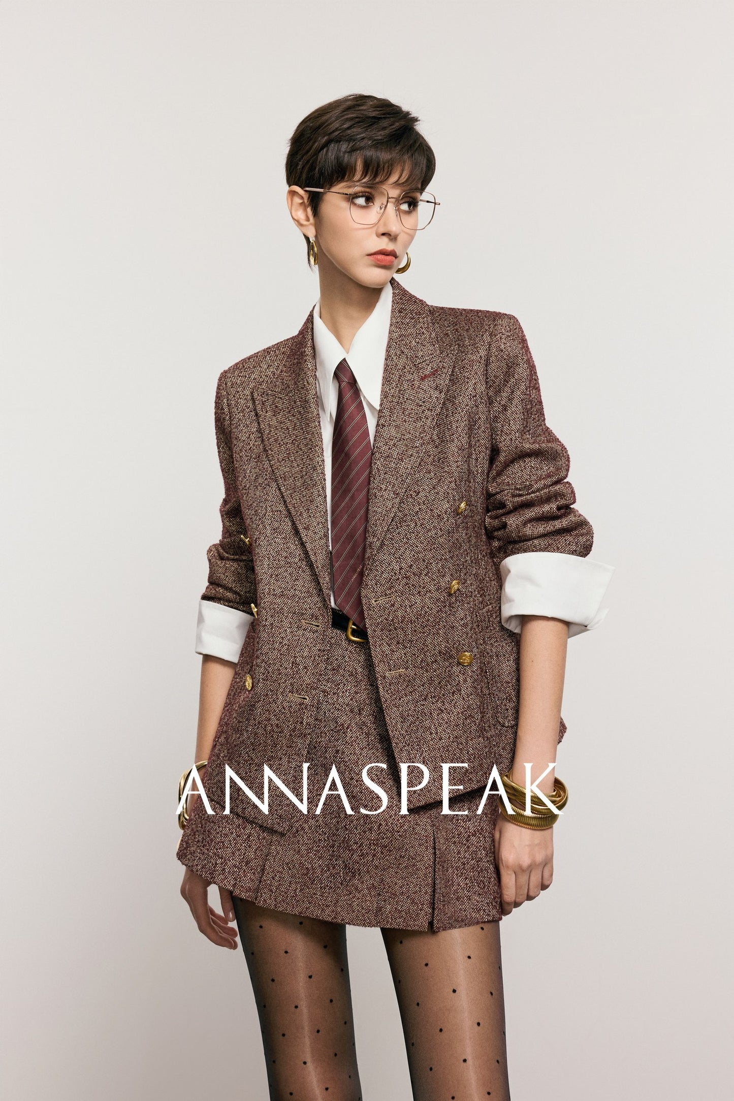 ANNASPEAK ROSSO Red Label  90s Retro Suit Skirt Set-ZEHU.