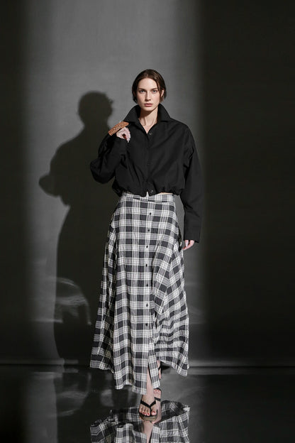 PIAOIN British Style Pattern Design A-Line Women's Fashionable Pleated Skirt -CHARLOTTE