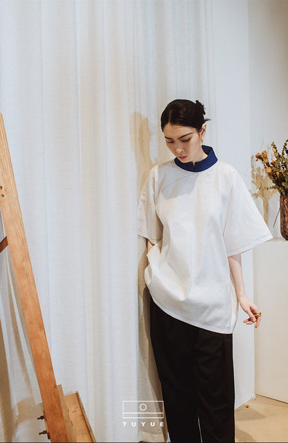 TUYUE White One-Piece Short Sleeve T-shirt- MORGAN.