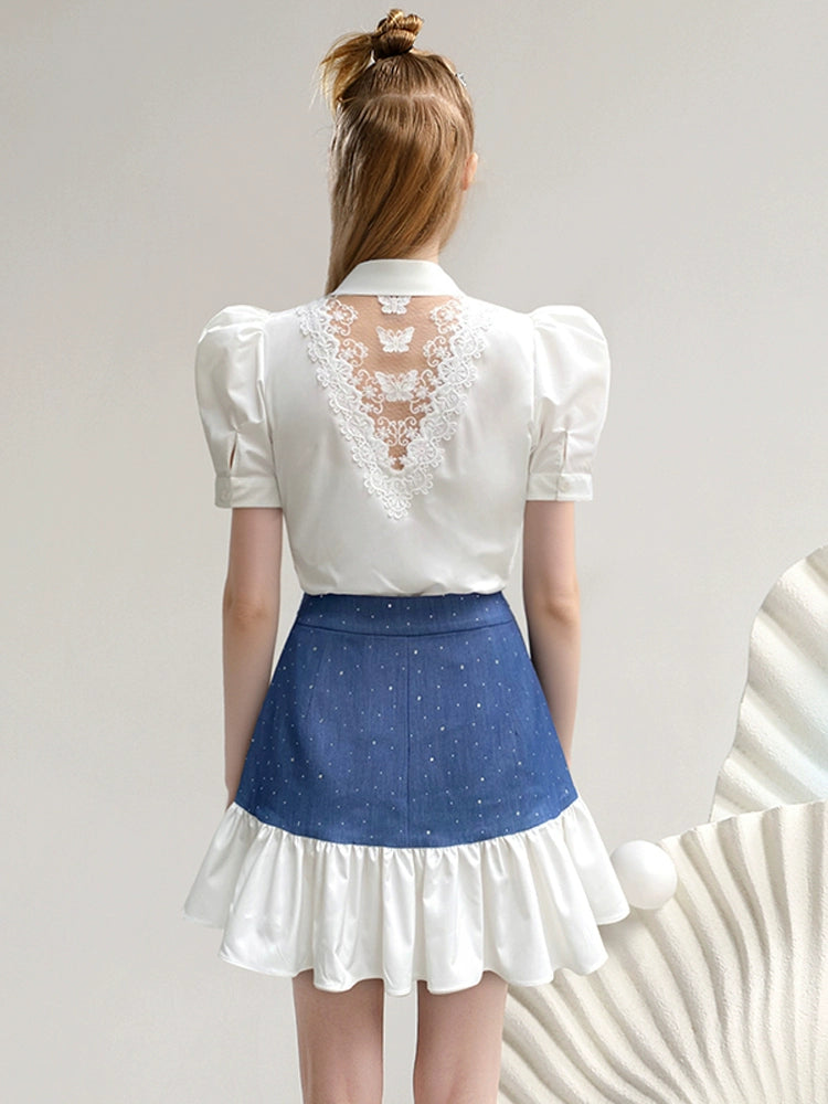 CHECOCRE Chic Bead Chain Puff Sleeve Backless Top - CHANCE