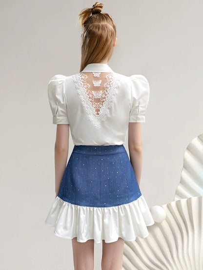 CHECOCRE Chic Bead Chain Puff Sleeve Backless Top - CHANCE