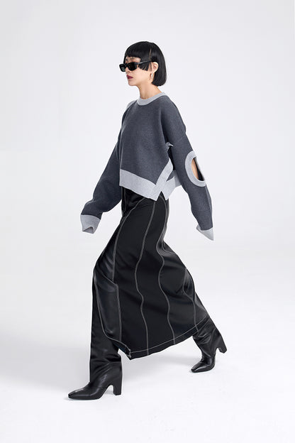 TINY IN women's loose dropped cut-out short sweater-MIE