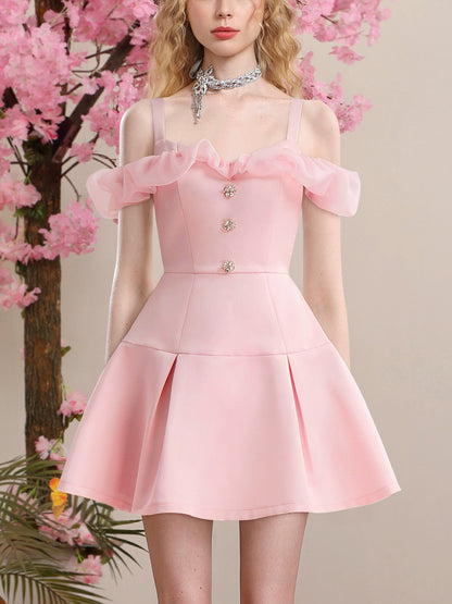 CHECOCRE Stubble sweet temperament style pink satin organza dress - EMA.
