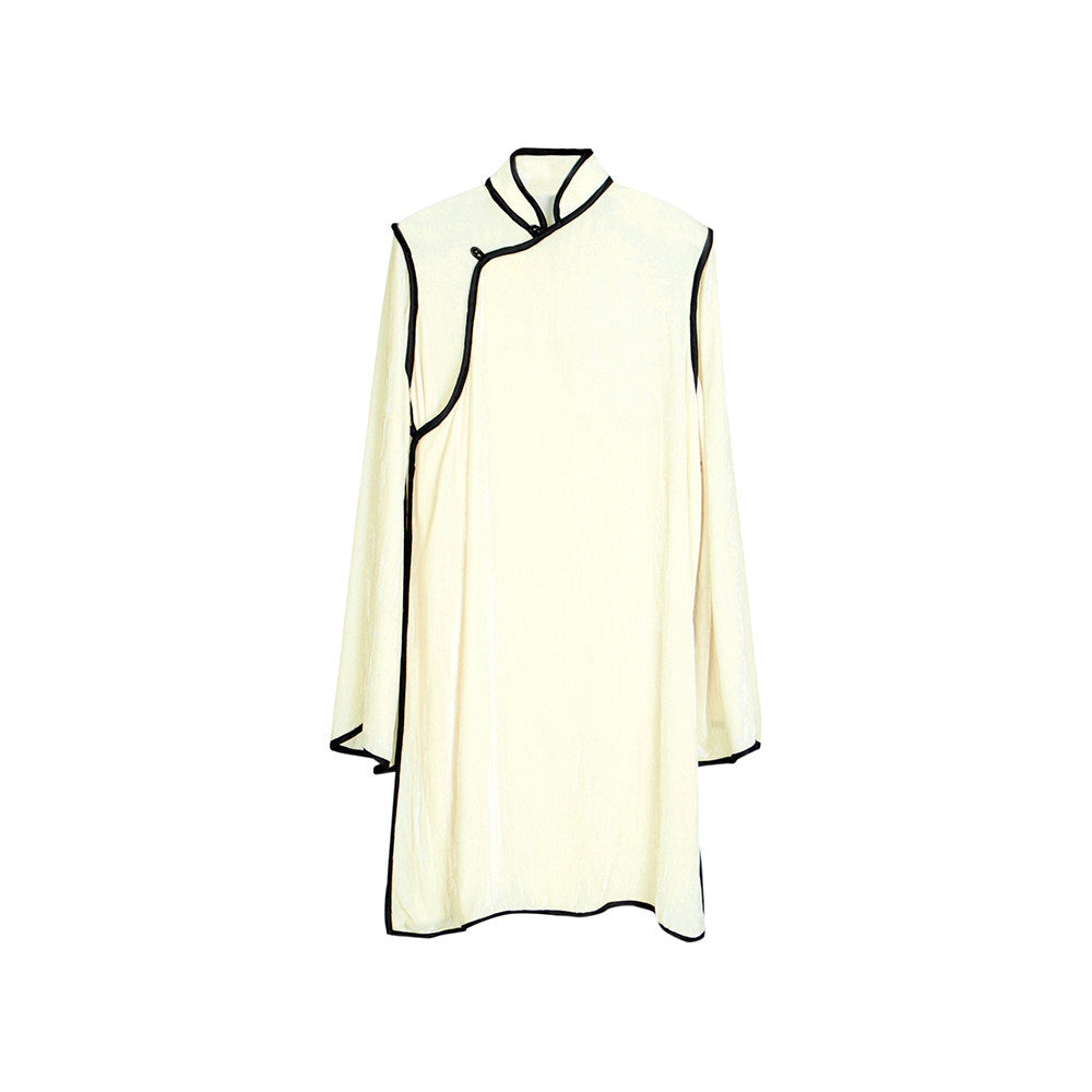 TUYUE white silk velvet improved cheongsam dress- BRENT.