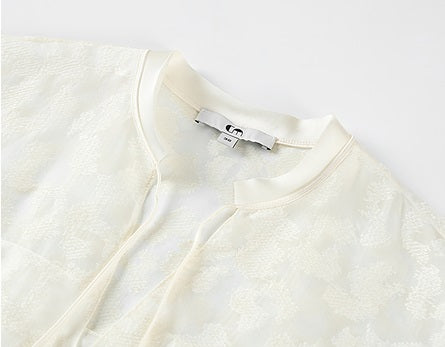 COMME MOI silk embroidered lace-up half-sleeved top - ESTHER.
