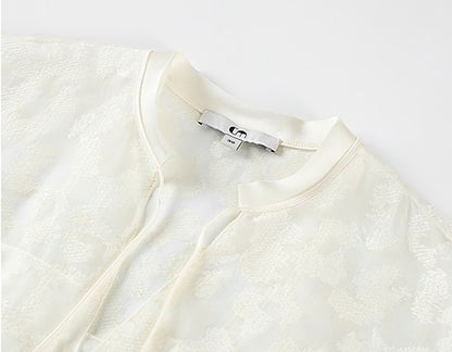 COMME MOI silk embroidered lace-up half-sleeved top - ESTHER.