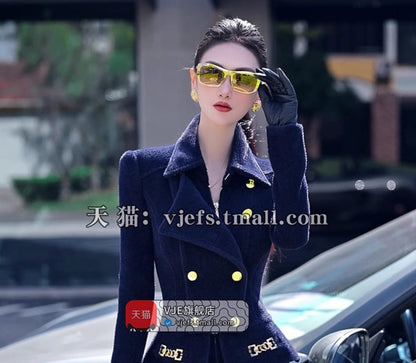 VJE woolen multi-wearing collar jacket slightly flared pants two-piece set-MELO.