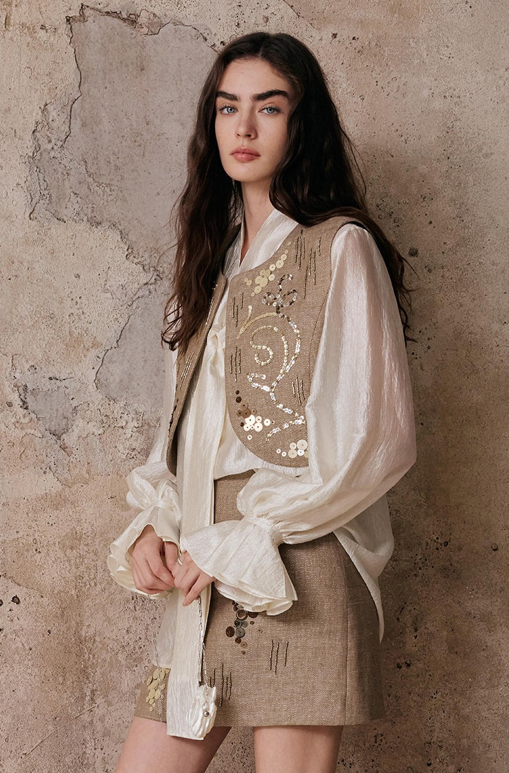 M essential Enchanting Exotic  Resort Linen Vest Chiffon Shirt-AMIRELLE.