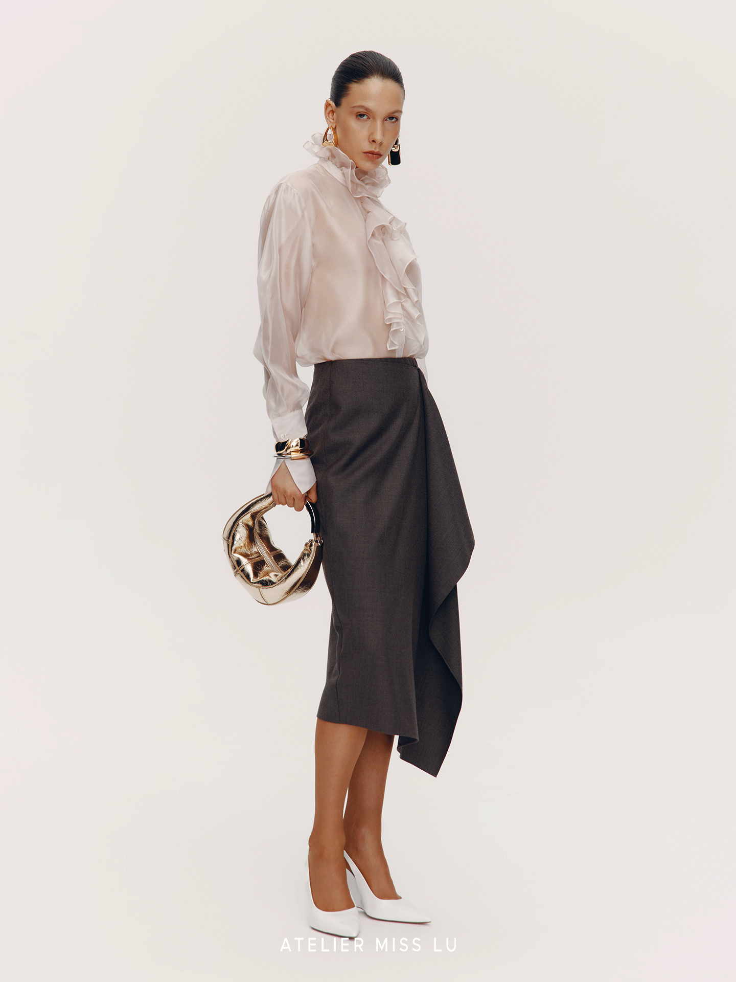 ATELIER MISS LU [Fiddler Poet] Irregular Vertical Sheep Wool Blend Skirt -  GLORY.