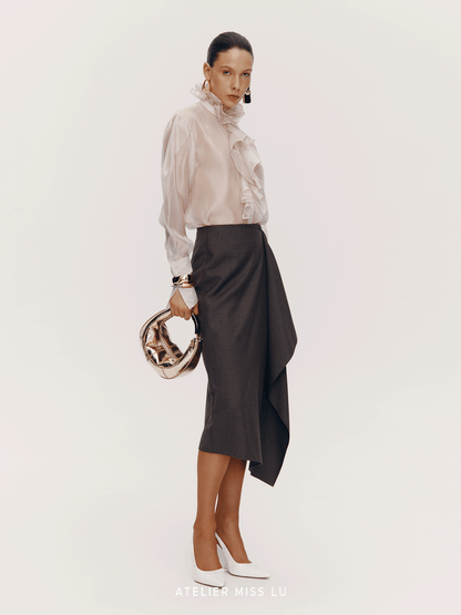 ATELIER MISS LU [Fiddler Poet] Irregular Vertical Sheep Wool Blend Skirt -  GLORY.