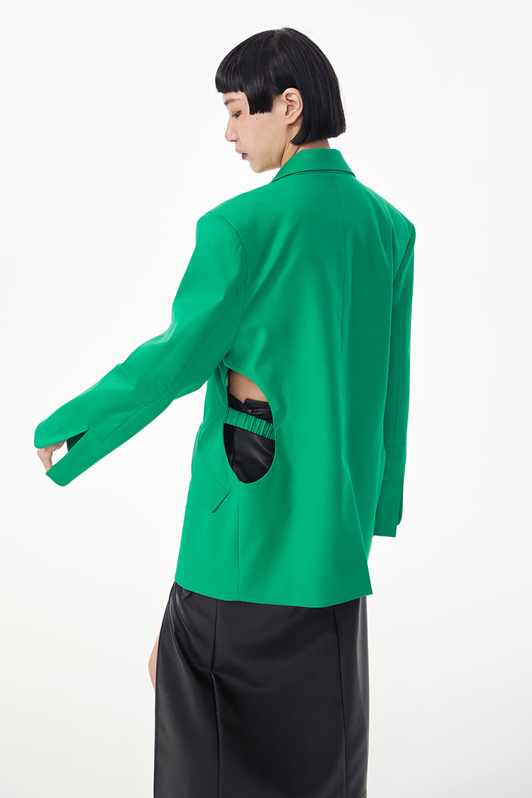 TINYIN  waist silhouette blazer women's one-button mid-length green black-ZYN