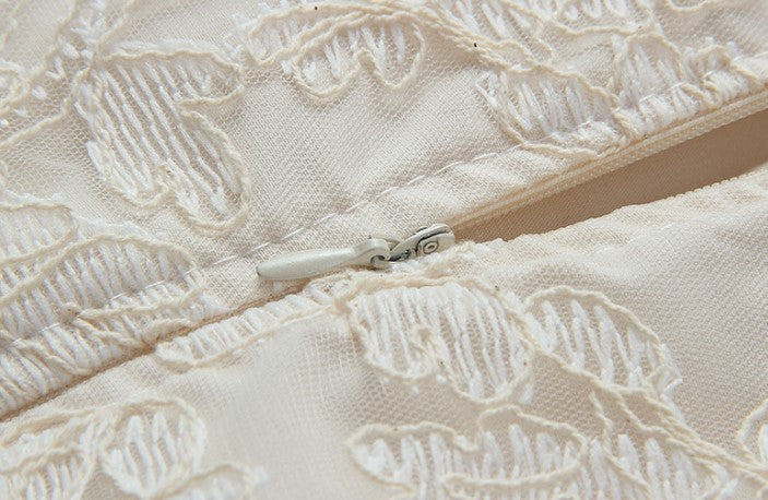 DOLLY Elegant French Style Cream Ruffled Lace Fake Two Piece Midi Dinner Dress-KAKA