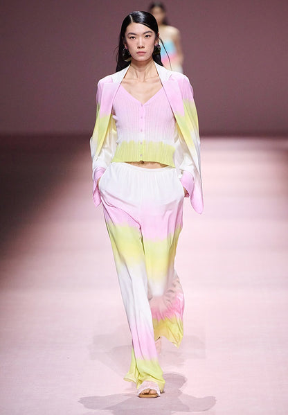 COMME MOI Lv Yan designer summer gradient V-neck pit strip knitted cardigan - SHYLA.