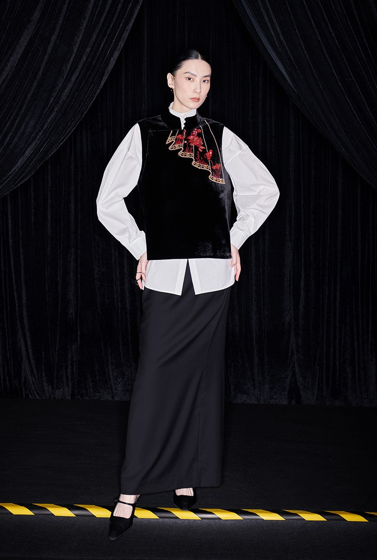 M essential Mackay designer silk velvet two-dimensional fish algae curtain beads vest - TASK.