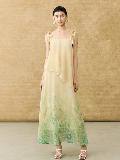 HECO Chinese Layered  Summer Smudge Temperament Long dress- ZING.