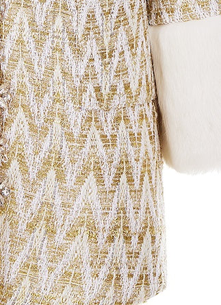 Wardrobes By Chen Elegant Gold Long Sleeve Medium Fur Jacket-Medis