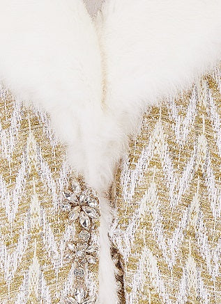 Wardrobes By Chen Elegant Gold Long Sleeve Medium Fur Jacket-Medis