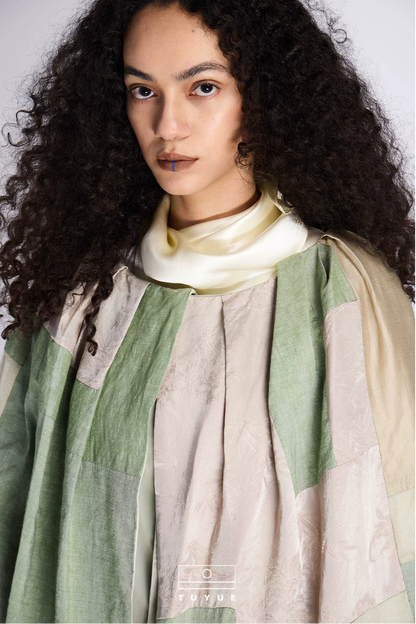 TUYUE Cotton and Linen Silhouette Mid-length Cape Windbreaker- JADA