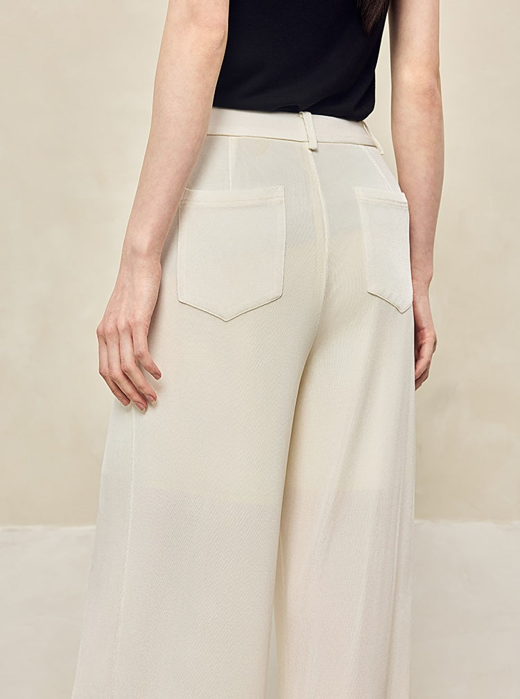 HECO 100% linen drape knitted casual wide-legged black white Pants Women - FINGER.