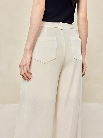 HECO 100% linen drape knitted casual wide-legged black white Pants Women - FINGER.