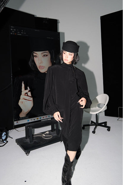 MEI SANGUAN French Retro Lantern-Sleeve Dress - NADIRA
