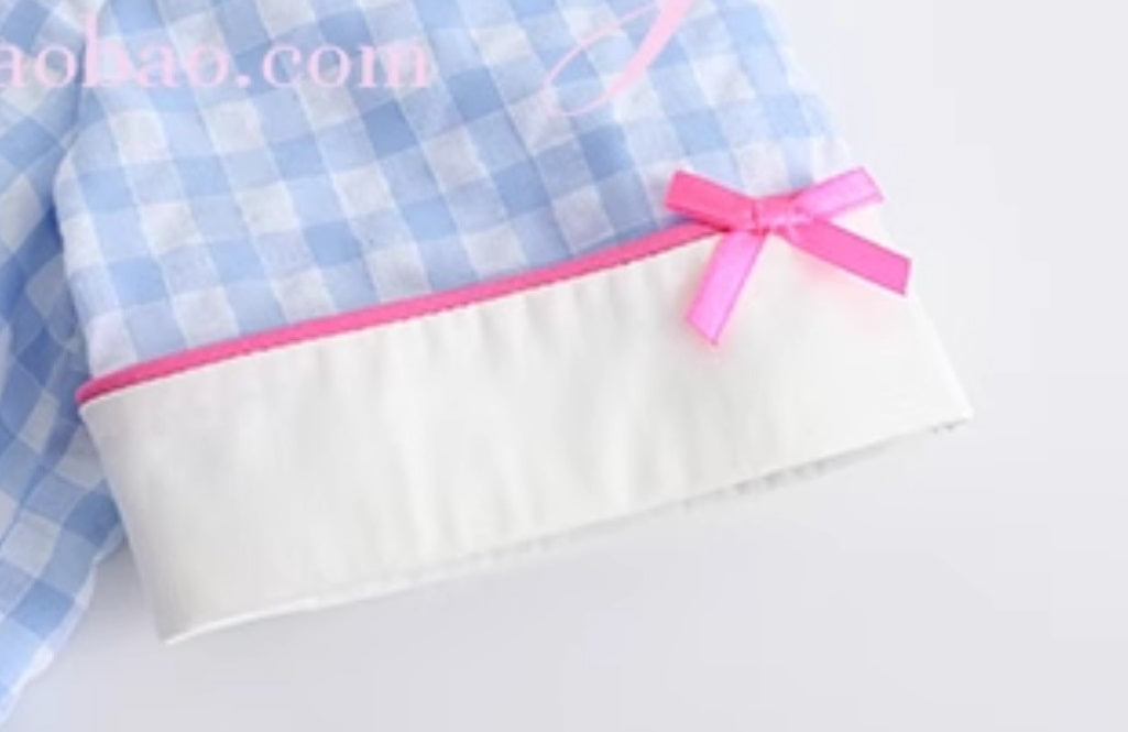 Le Palais Vintage Blue Plaid Waist Swing Skirt Puffy Skirt-SEM