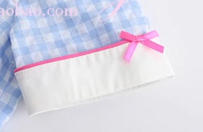 Le Palais Vintage Blue Plaid Waist Swing Skirt Puffy Skirt-SEM