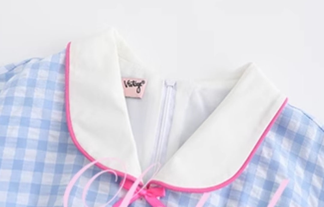 Le Palais Vintage Blue Plaid Waist Swing Skirt Puffy Skirt-SEM