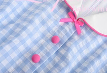 Le Palais Vintage Blue Plaid Waist Swing Skirt Puffy Skirt-SEM