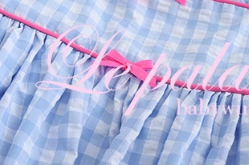 Le Palais Vintage Blue Plaid Waist Swing Skirt Puffy Skirt-SEM