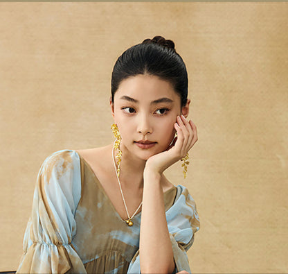 HECO Chinese V-neck wavy sleeve summer big resort dress - AMAZE .