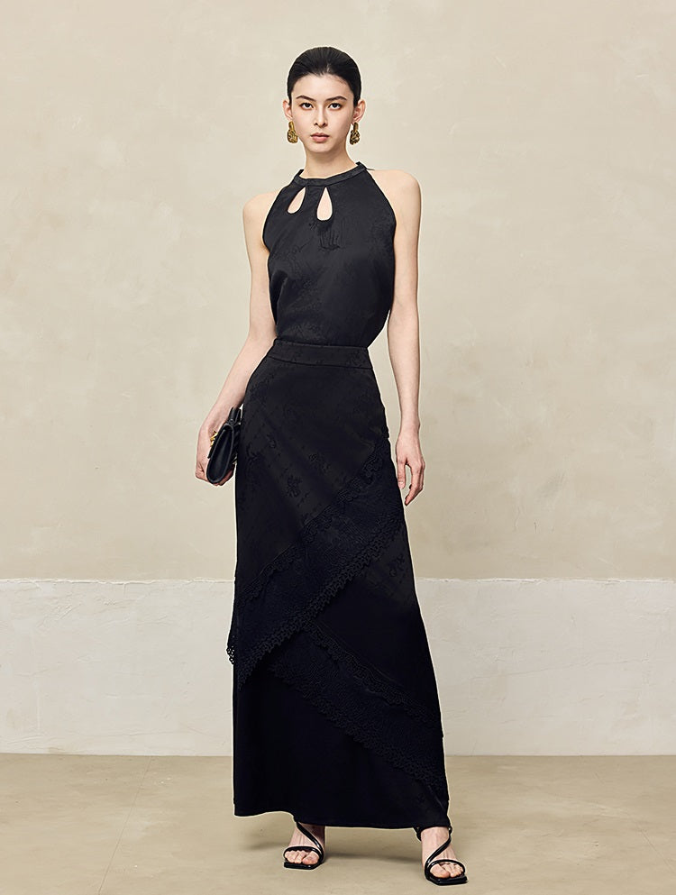 HECO Acetate Lace Drape A-line Long Skirt - EAGLE.