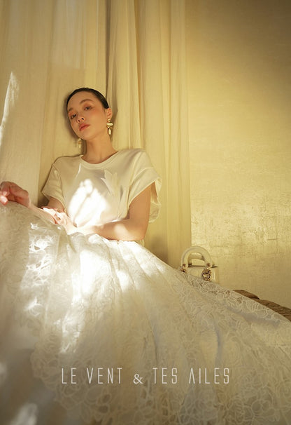 LE VENT&TES AILES French embroidery lace elegant A-line fill skirt-ESME