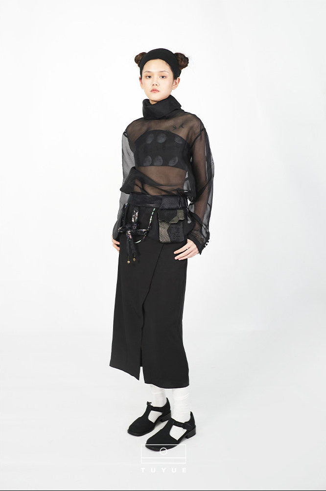 TUYUE Black Retro Slit Straight Hip Skirt - JAKE.