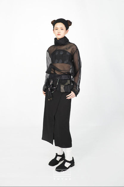 TUYUE Black Retro Slit Straight Hip Skirt - JAKE.