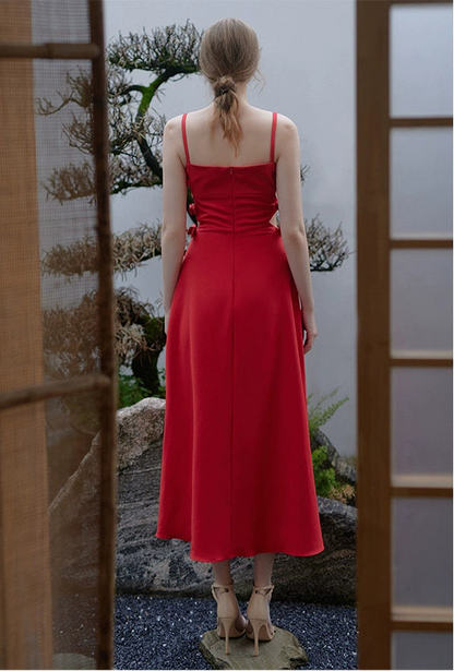 GOUDIN Toast luxury red sleeveless dress-SIMA.