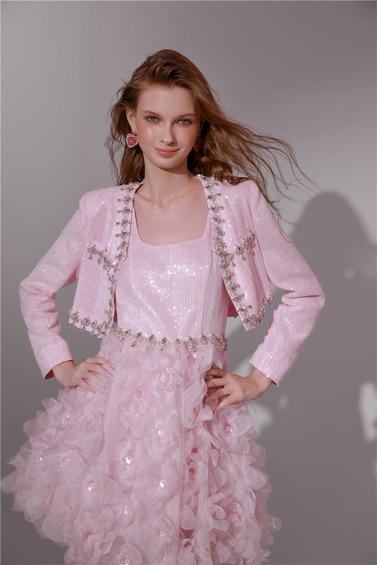 Wardrobes by Chen Elegant Pink Long Sleeve Short Jacket/Ruffle bridal Dress-Maggy